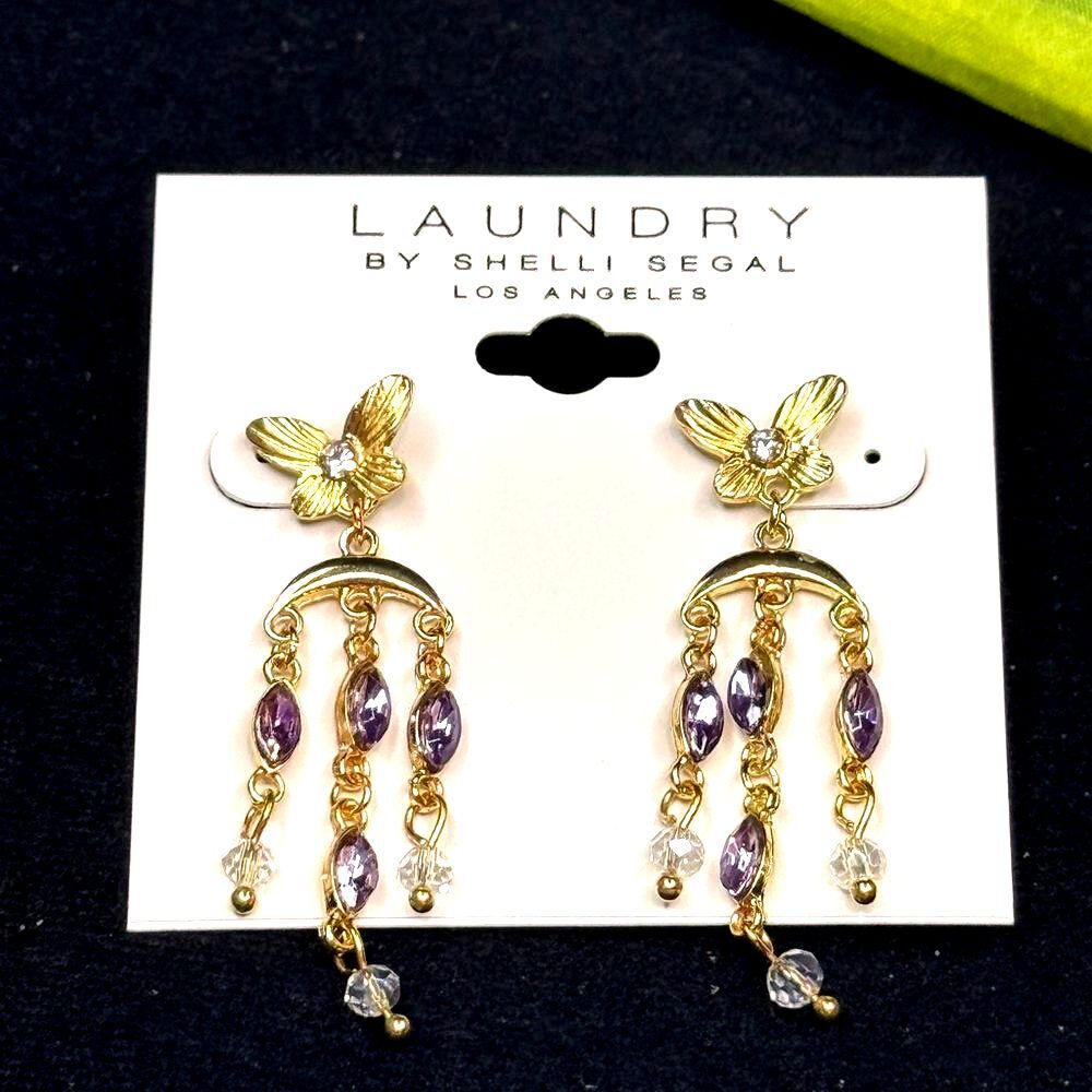 NWT Laundry by Shelli Segal Butterfly Purple Stone Earrings 2"
